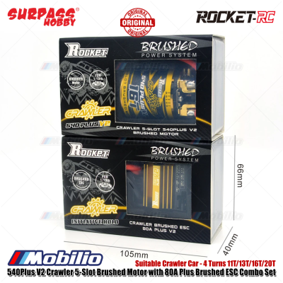 Surpass Hobby Rocket-RC 540Plus V2 Crawler 5-Slot Brushed Motor with 80A Plus Brushed ESC Combo Set Suitable Crawler Car 4 Turns 11T/13T/16T/20T Remote Control