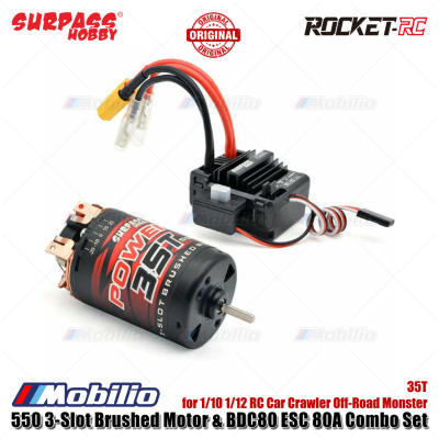 Surpass Hobby 550 3-Slot Brushed Motor BDC80 ESC 80A Combo Set 20T/25T/30T/35T for 1/10 1/12 RC Car Crawler Off-Road Monster
