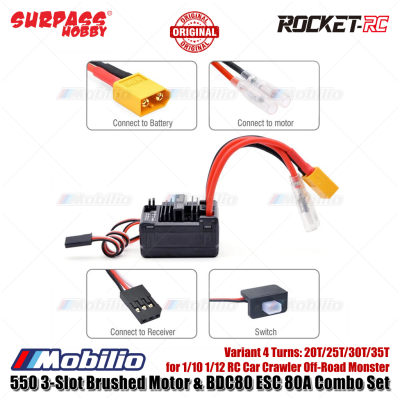 Surpass Hobby 550 3-Slot Brushed Motor BDC80 ESC 80A Combo Set 20T/25T/30T/35T for 1/10 1/12 RC Car Crawler Off-Road Monster