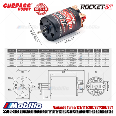 Surpass Hobby 550 3-Slot Brushed Motor 12T/14T/20T/25T/30T/35T for 1/10 1/12 RC Car Crawler Off-Road Monster