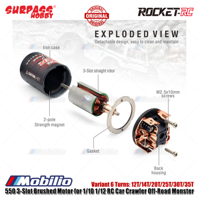 Surpass Hobby 550 3-Slot Brushed Motor 12T/14T/20T/25T/30T/35T for 1/10 1/12 RC Car Crawler Off-Road Monster