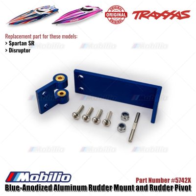 Traxxas Part #5742X Blue-Anodized Aluminum Rudder Mount and Rudder Pivot RC Boot Spartan SR Disruptor