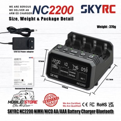 SKYRC NC2200 12V/2.0A 4Slot Baterai Charger AA AAA NiMH/NiCD Bluetooth