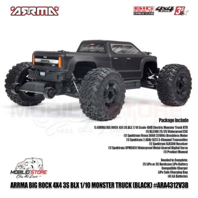 Arrma 1/10 Big Rock Crew Cab 4X4 V3 3S BLX Brushless Monster Truck RC RTR