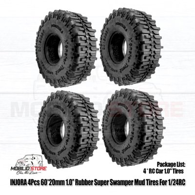 Ban 4 Pcs 1.0 Rubber Super Swamper Mud Tires F060309 for SCX24 TRX4M