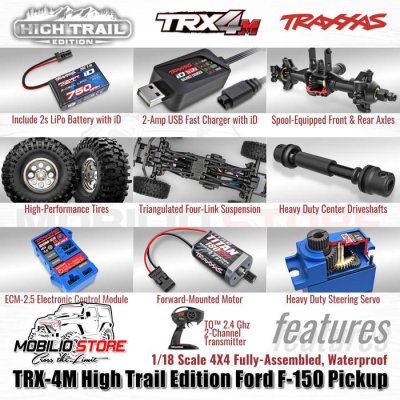 Traxxas 97044-1 TRX-4M High Trail Edition Ford F-150 Pickup 1/18 Scale 4X4 RTR Clipless
