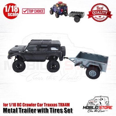 Metal Trailer with Tires Wheels for 1/18 RC Crawler Car Traxxas TRX4M