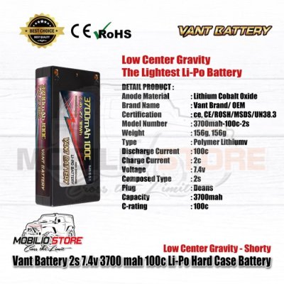 Vant Battery 2S 7.4V 3700 mAh 100C LCG Li-polymer Battery Shorty