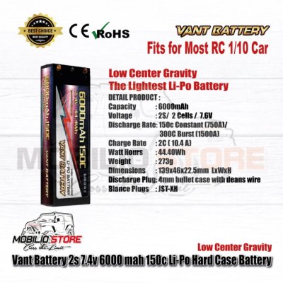 Vant 2S 7.4V 6000 mAh 150C Li-Po LCG Graphene Hard Case Battery