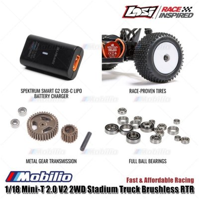 Losi 1/18 Mini-T 2.0 V2 2WD RC Stadium Truck Brushless RTR