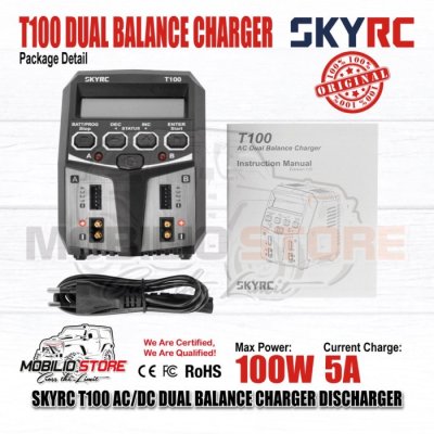 SKYRC T100 5A 2x50W AC/DC Dual Balance Charger Discharger Baterai