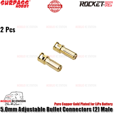Surpass Hobby 5.0mm Adjustable Pure Copper Gold Plated Bullet Connectors (2) Male + Cable 12 AWG 1M for LiPo Battery