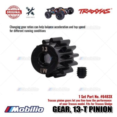 Traxxas Part #6483X 13-tooth pinion gear (1.0 metric pitch) fits 5 mm motor shafts and includes set screw for RC Sledge