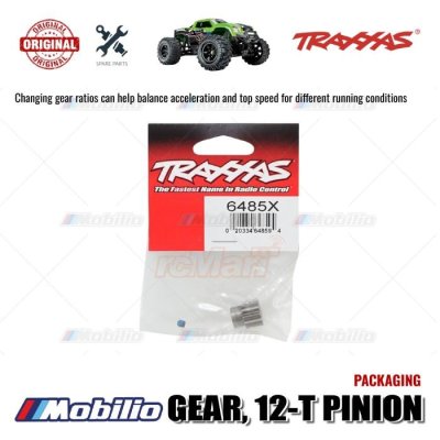 Traxxas Part #6485X 12-tooth pinion gear (1.0 metric pitch) fits 5 mm motor shafts and includes set screw for RC E-Revo X-Maxx XRT