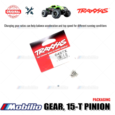 Traxxas Part #6487X 15-tooth pinion gear (1.0 metric pitch) fits 5 mm motor shafts and includes set screw for RC E-Revo Maxx X-Maxx XRT