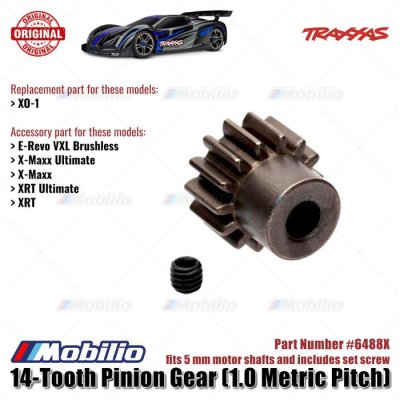 Traxxas Part #6488X 14-Tooth Pinion Gear (1.0 Metric Pitch) fits 5mm Motor Shaft for X0-1 X-Maxx XRT RC Car
