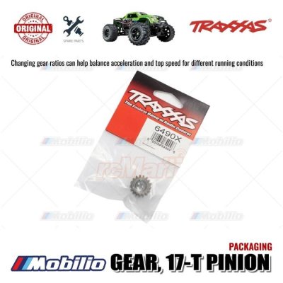 Traxxas Part #6490X 17-tooth pinion gear (1.0 metric pitch) fits 5 mm motor shafts and includes set screw for RC E-Revo Maxx X-Maxx XRT