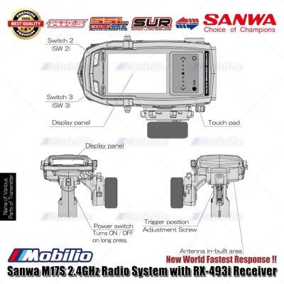 Sanwa M17S 2.4GHz Radio System with RX-493i Receiver New World Fastest Response Remote Transmitter