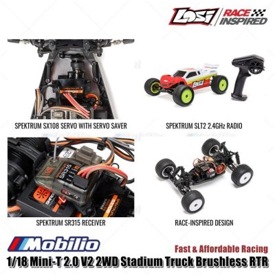 Losi 1/18 Mini-T 2.0 V2 2WD RC Stadium Truck Brushless RTR