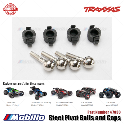 Traxxas Part #7033 Steel Pivot Balls and Caps for RC 1/16 E-Revo Slash 4X4 Summit
