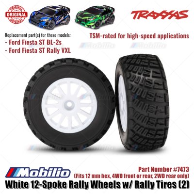 Traxxas Part #7473 White 12-Spoke Rally Wheels with Rally Tires 2 Pcs for RC Ford Fiesta ST