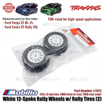 Traxxas Part #7473 White 12-Spoke Rally Wheels with Rally Tires 2 Pcs for RC Ford Fiesta ST