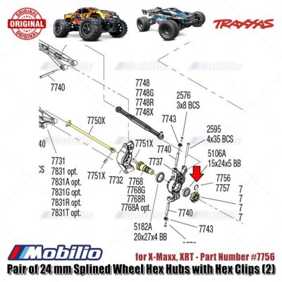 Traxxas Part #7756 Pair of 24 mm Splined Wheel Hex Hubs with Hex Clips 2 Pcs for X-Maxx XRT