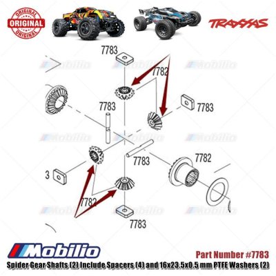 Traxxas #7783 Spider Gear Shaft and Spacers for X-Maxx XRT Monster Truck