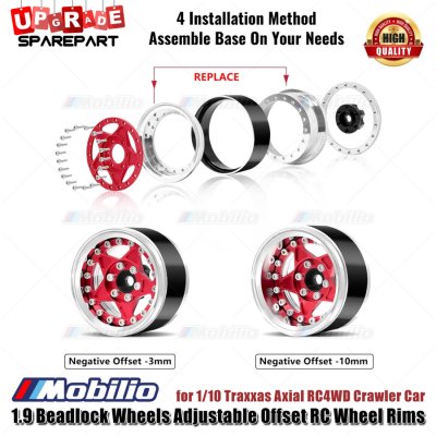 Metal 1.9 Beadlock Wheels Adjustable Offset RC Wheel Rims Velg for 1/10 Traxxas Axial RC4WD RGT Yikong Vanquish Crawler Car - Teardrop-Black