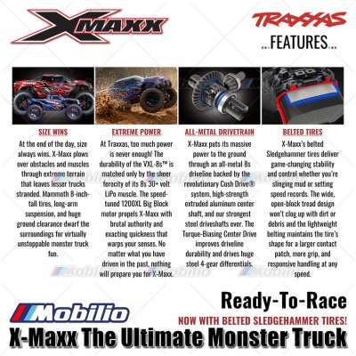 TRAXXAS New X-maxx Xmaxx 1/6 Scale Monster Truck Belted Sledgehammer Tires 8s Brushless 4WD TQI TSM RTR