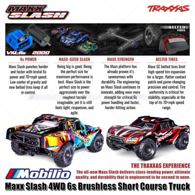 Traxxas Maxx Slash 4WD 6s Brushless Short Course Truck RTR Fully Assembled Ready-To-Race TQi 2.4 GHz Radio System VXL-6s