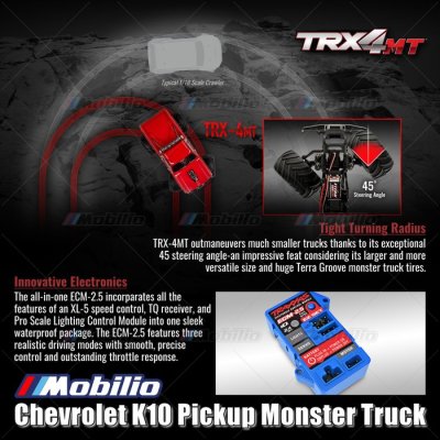 Traxxas TRX-4MT Chevrolet K10 Pickup Monster Truck Bigfoot 1/18 Scale 4X4 RTR Fully-Assembled Waterproof TRX4MT