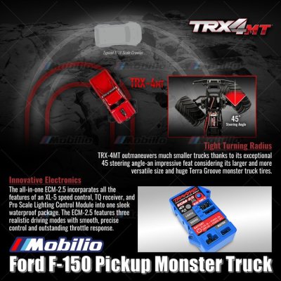 Traxxas TRX-4MT Ford F-150 Ranger XLT Pickup Monster Truck Bigfoot 1/18 Scale 4X4 RTR Fully-Assembled Waterproof TRX4MT