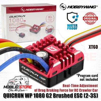 ESC Brushed Hobbywing 1080 Quickrun 80A RC Crawler WP Program Card - 1080 G2 no Card
