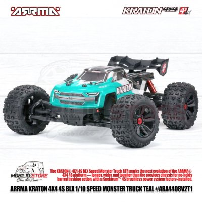 Arrma 110 Kraton 4X4 4S V2 BLX Speed Monster Truck RC RTR Teal