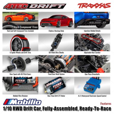 Traxxas Ford Mustang 4-Tec Drift 1/10 RWD Car Waterproof RTR TSM with Wireless Module