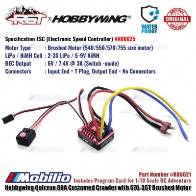 RGT Part #R86621 Hobbywing Quicrun 80A Customed Crawler Power KIT with 570-35T Brushed Motor Combo Electronic RC 1/10 Adventure