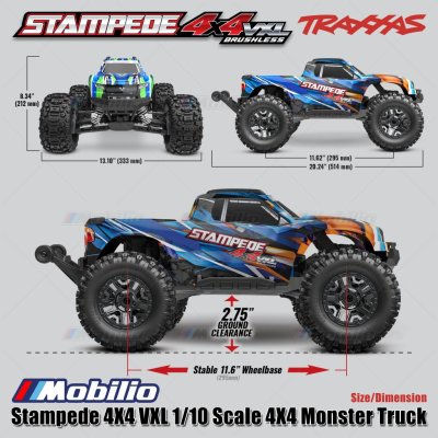 Traxxas Stampede VXL 1/10 Scale 4X4 Monster Truck Fully-Assembled Waterproof RTR with TQi TSM