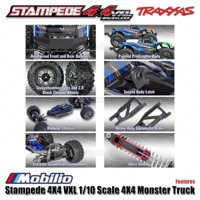 Traxxas Stampede VXL 1/10 Scale 4X4 Monster Truck Fully-Assembled Waterproof RTR with TQi TSM