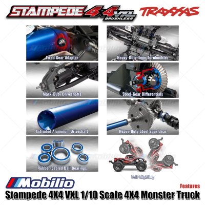 Traxxas Stampede VXL 1/10 Scale 4X4 Monster Truck Fully-Assembled Waterproof RTR with TQi TSM