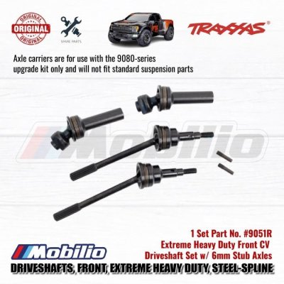 Traxxas Part #9051R Front Extreme Heavy Duty Driveshafts Steel-spline Constant-velocity with 6mm Stub Axles for Use with #9080 Upgrade Kit Slash Hoss Raptor Rustler Stampede