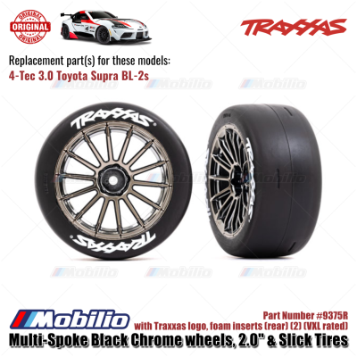 Traxxas Part #9375R Multi-Spoke Black Chrome Wheels 2.0" & Slick Tires for RC 4-Tec 3.0 Toyota Supra BL-2S