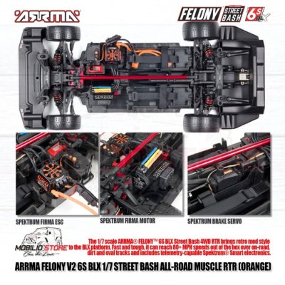 Arrma 1/7 Felony V2 6S BLX Street Bash All-Road Musle Car Spektrum RTR