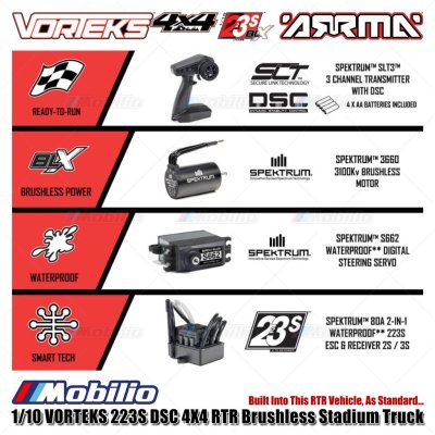 Arrma 1/10 VORTEKS 223S DSC 4X4 RTR Brushless Stadium Truck RTR #ARA4305V4 Remote Control