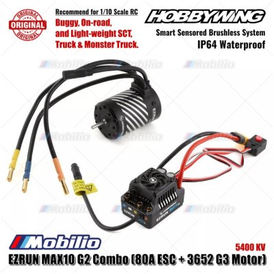Hobbywing Ezrun Max10 G2 Combo 80A ESC and 3652 G3 Motor Sensored for RC Buggy On-road and Light-weight SCT Truck & Monster Truck