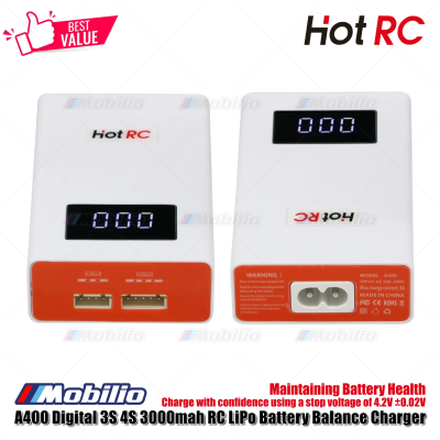 HotRC A400 Digital 3S 4S 3000mah RC Lipo Battery Balance Charger with LED Screen Fast Charge for RC Remote Control Car Aircraft Boat Quadcopter