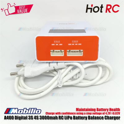HotRC A400 Digital 3S 4S 3000mah RC Lipo Battery Balance Charger with LED Screen Fast Charge for RC Remote Control Car Aircraft Boat Quadcopter