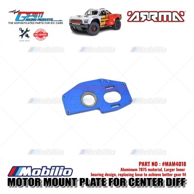 GPM Part #MAM4018 Aluminum Motor Mount Plate Center Differential Larger Inner Bearings Arrma 1/8 Mojave 4X4 4S BLX Desert Truck