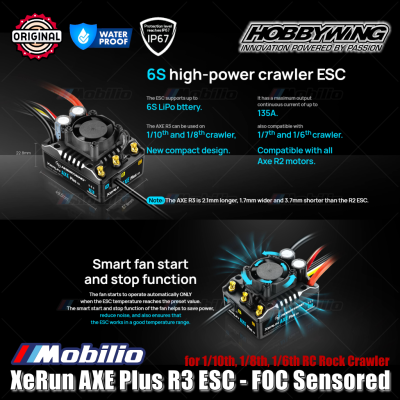 Hobbywing XeRun AXE Plus R3 ESC Brushless FOC Sensored #30113201 for 1/10 1/8 1/6 RC Rock Crawler
