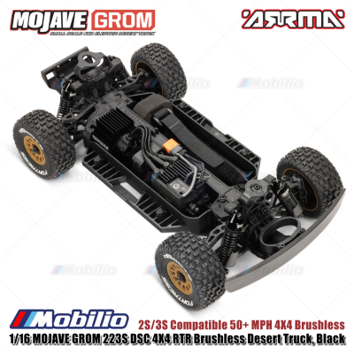 Arrma 1/16 MOJAVE GROM 223S DSC 4X4 RTR Brushless Desert Truck, Black